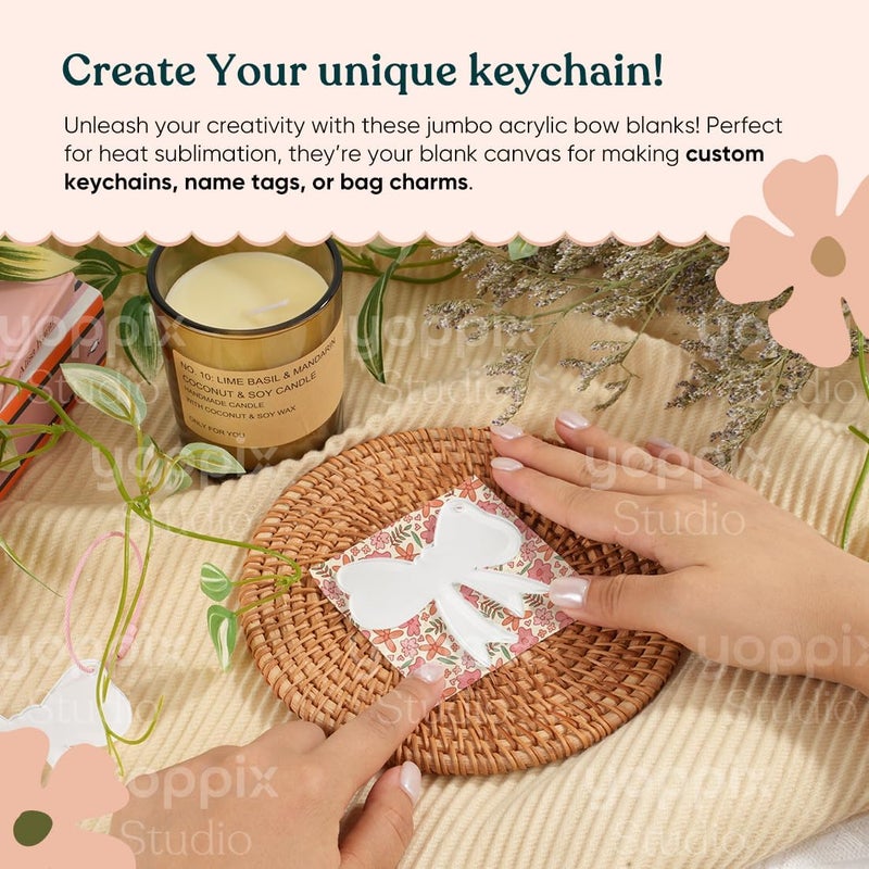 YOPPIX 20 Set Sublimation Bow Blanks, Sublimation Acrylic Bow Blanks Keychain for Heat Transfer Keychain Luggage Tag Baggage Handbag Travel Suitcase Tags, Home Gift Crafts Supplies - Image 2